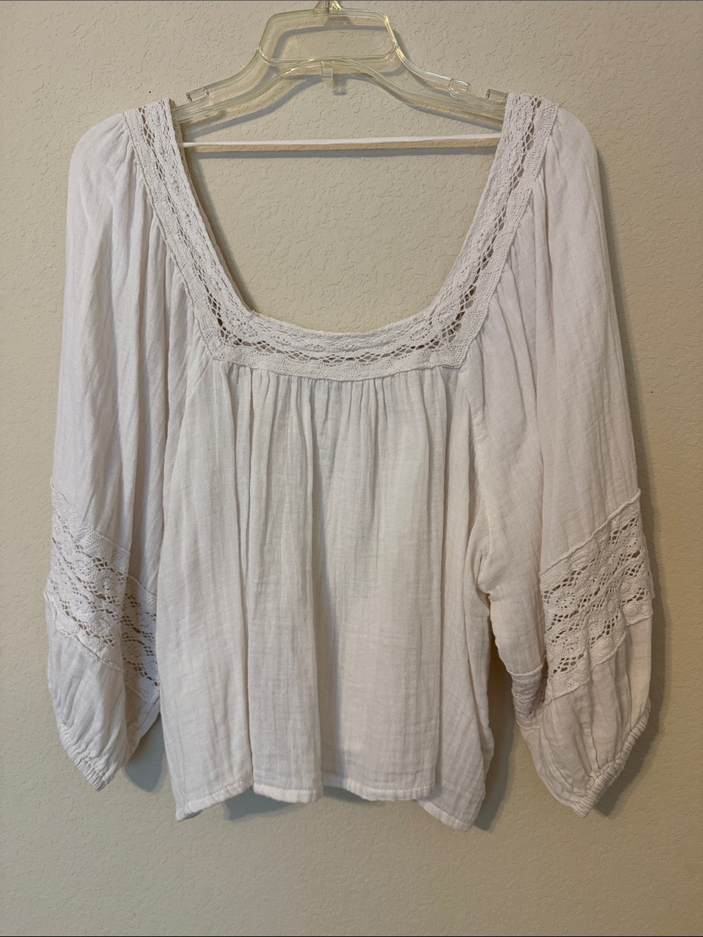O'Neill White Crochet-Trim Peasant Top